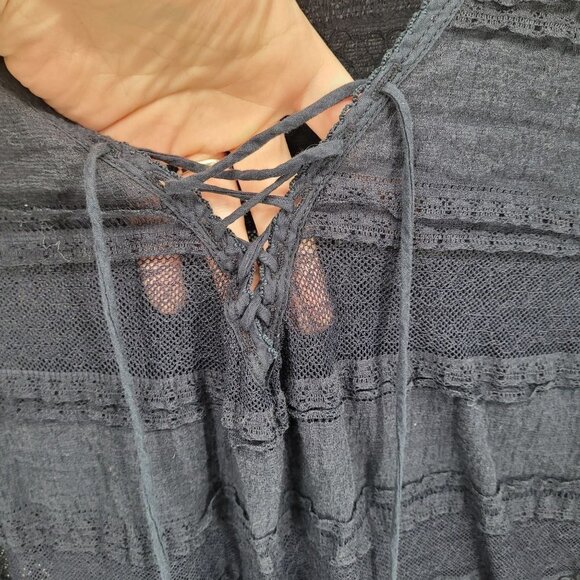 Denim & supply Ralph Lauren Womens XL navy blue blouse semi sheer lace detail - Picture 4 of 10